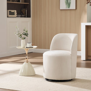 English Elm Set Swivel Barrel Accent Chair Armless Linen Upholstered Compact Seat for Dining Vanity Bedroom Beige W3244P454053