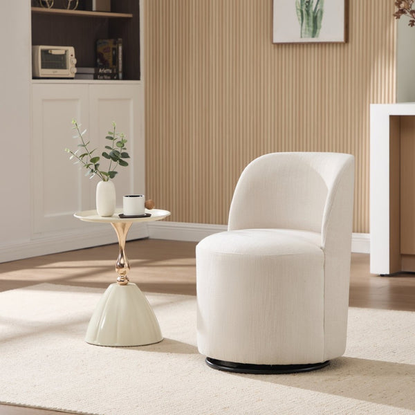 English Elm Set Swivel Barrel Accent Chair Armless Linen Upholstered Compact Seat for Dining Vanity Bedroom Beige W3244P454053