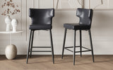 Christopher Knight Home® - Noble House - - 28Inch Counter Height Bar Stools Set Of 2, Modern Bar Upholstered Chairs With Pu Leather, Metal Footrest And Frame For Kitchen Island, Bar Table, Dining Room, Black