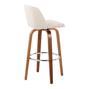 English Elm Toriano 30" Mid-Century Modern Barstools Set Of 2 With Swivel, Walnut Wood & Cream Fabric Comfort B202S00676-GIGA