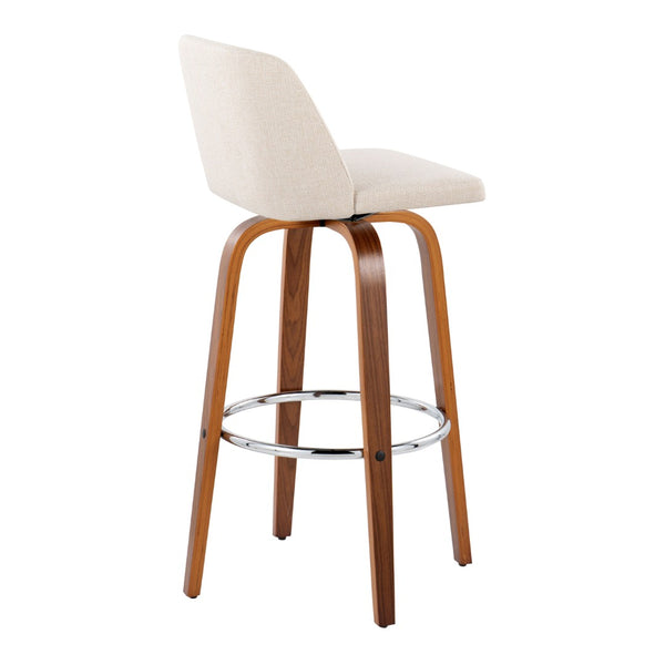 English Elm Toriano 30" Mid-Century Modern Barstools Set Of 2 With Swivel, Walnut Wood & Cream Fabric Comfort B202S00676-GIGA