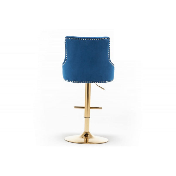 English Elm Adjustable Velvet Swivel Barstools with Gold Base Nail Head Glam Set of 2 B011P496279