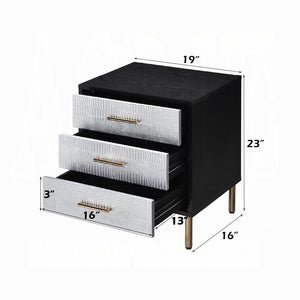 English Elm 1pc Glamorous Black Nightstand 3-Drawer Faux Crocodile Fronts Gold Legs Hollywood Glam Accent B2741P323121