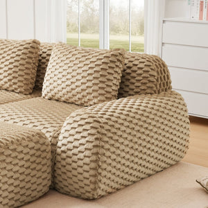 English Elm 82" Modular L-shaped Sectional Sofa Flannelette Upholstered with Movable Ottoman Living Room Light Camel W714S01510
