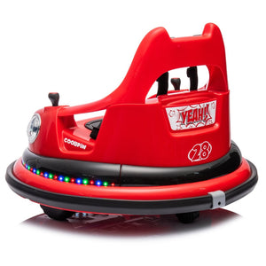 English Elm 12v Kids Ride on Bumper Car with 360 Spin Led Lights Bluetooth and Parental Remote Red W1578P198506