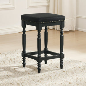 English Elm Set of 2 Rustic Counter Stools with Cushioned Faux Leather Seats, Solid Wood Build, Space-Saving 25" Black W2537P298997