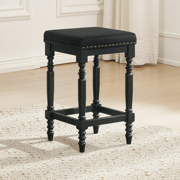 English Elm Set of 2 Rustic Counter Stools with Cushioned Faux Leather Seats, Solid Wood Build, Space-Saving 25" Black W2537P298997