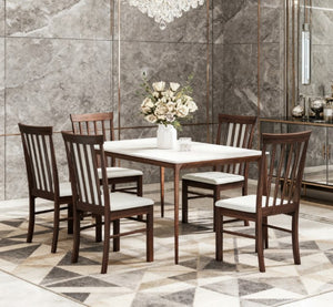 English Elm Modern Farmhouse Rubberwood Dining Chairs with Slatted Back and Cushioned Seat Set of 2 T3971P427858