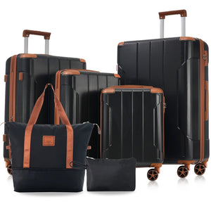 English Elm Hardshell Six Piece Luggage Set Expandable Abs Suitcases with Spinner Wheels Tsa Lock Black Brown N730P296628A