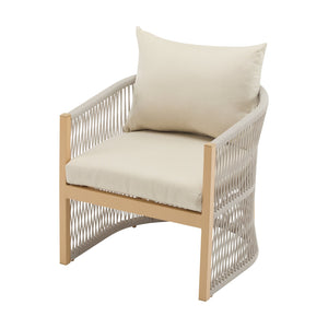 English Elm Christopher Knight Home® - Modern Beige Curved Aluminum Lounge Chair with Rope-Weave, Weatherproof Cushions for Patio Comfort N767P237033B