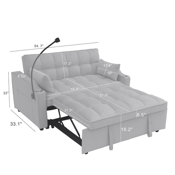 English Elm Modern Velvet Loveseat Futon Sofa with Pullout Bed, 3-in-1 Convertible Sleeper, USB Ports, Pockets Light Gray 46.85 L x 38.98 W x 16.14 H W2297P224268