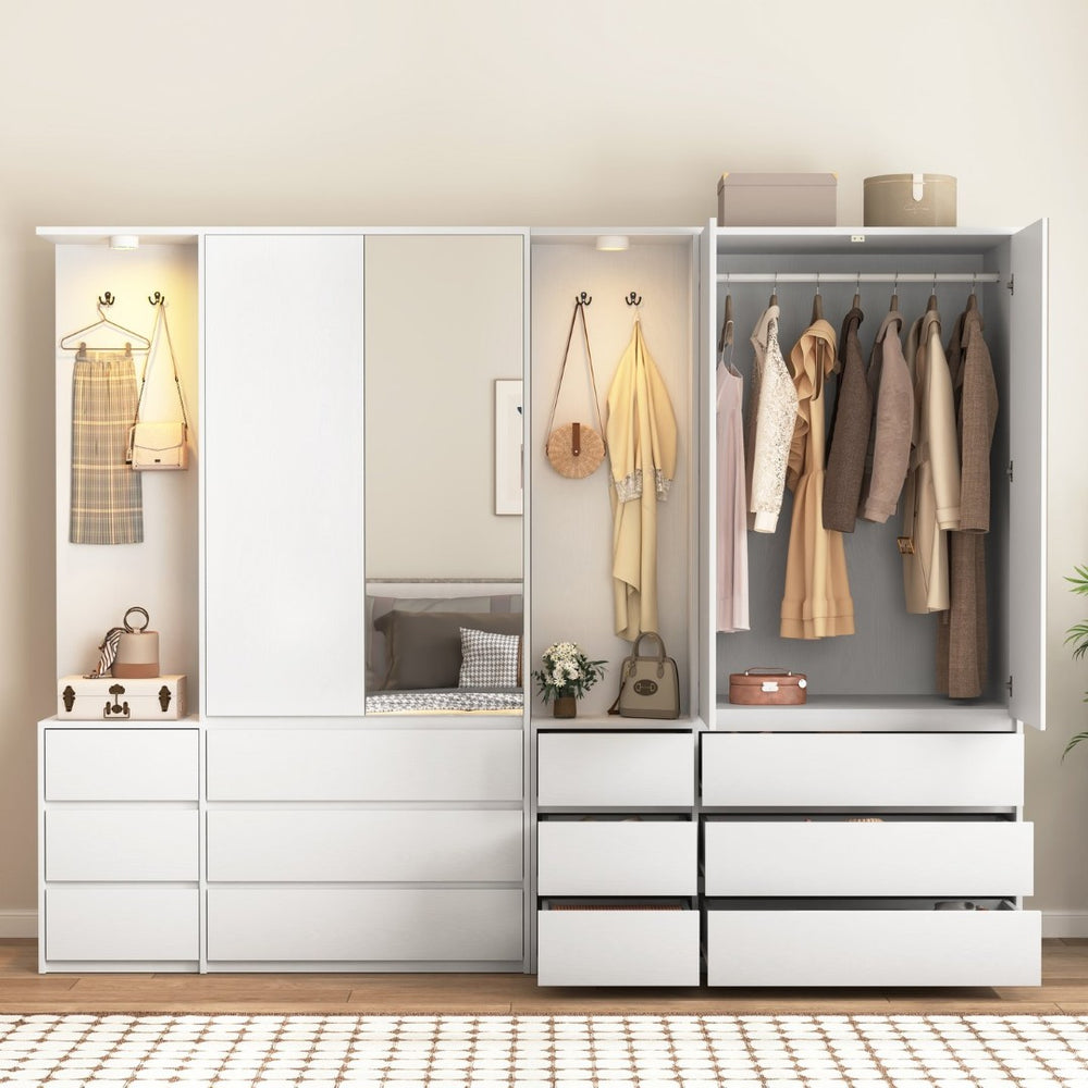 English Elm 8 Drawer Tall Chest Slim Particleboard Build Smooth Gliding Storage for Bedroom Closet White W409S00008