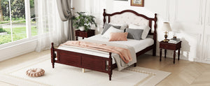 English Elm Queen Pine Wood Bed Upholstered Headboard Panel Footboard Classic Cherry Finish W504P181801