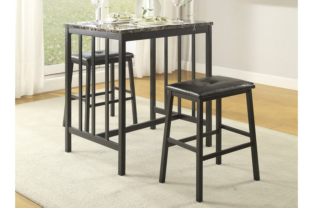 English Elm Black Edgar 3pc Counter Height Set with Faux Marble Top & Black Faux Leather Stools, Compact Bistro Chic B011P246322