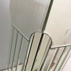 English Elm Mirrored Console Table 64" Wide Bling Silver Glass Entryway Desk Modern Multi-Tier Edge Design W3836P370299