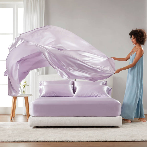 English Elm Satin Luxury Sheet Set King - Sumptuous Silky Comfort With Deep Pockets & 4 Pillowcases For Elegance B035P294200-GIGA