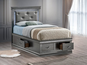 English Elm Lorana Glam Twin Storage Bed with Led Lighting and Tufted Faux Leather Headboard Gray B078S00690