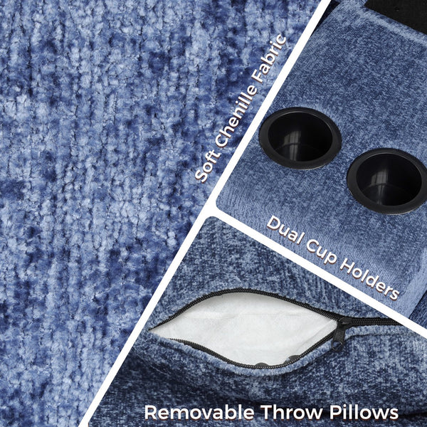 English Elm 120.5" L-shaped Convertible Sofa Bed Modular Sectional with Pull-Out Sleeper, Chenille, Storage, Cup Holders Blue N719S001940C