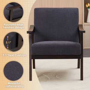 English Elm Medieval-inspired High Back Upholstered Armchair with Solid Wood Legs for Reading Nooks Antique Black W2989P382766