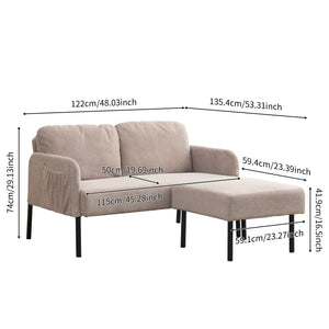 English Elm Beige 2-Seater L-Shaped Sofa with Ottoman — Modern Polyester Fabric, Foam Cushions for Small Spaces W1164S00030