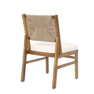 English Elm Outdoor Acacia Wood Dining Set Seats Six with Woven Wicker Back Cushioned Chairs N773OD00084B