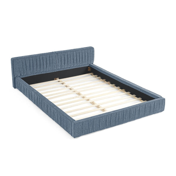 English Elm Queen Upholstered Platform Bed With Pleated Chenille Headboard - Sturdy Support, No Box Spring Needed W487S00338-GIGA