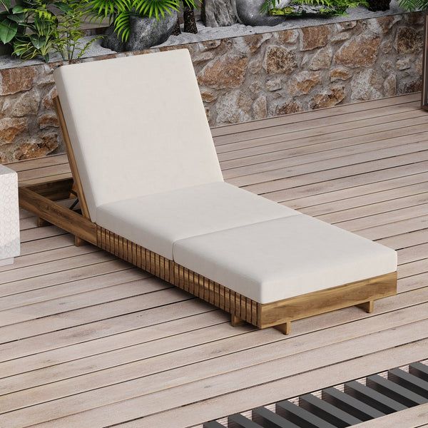 English Elm Christopher Knight Home® - Lounge Chaise Set - Elegant Acacia Wood With Cream Triple-Fold Cushion, Adjustable Backrest & Versatile Options N770P281696T_N770P208317C