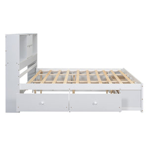 English Elm King Platform Bed with 8 Drawers Open Headboard Compartments and Pine Wood Frame White GX000454AAK-1