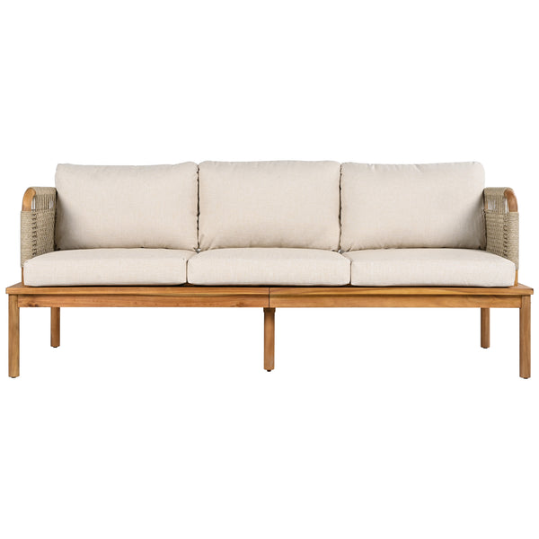 English Elm Christopher Knight Home® - Outdoor 3-piece Acacia Wood and Rope Patio Sofa Set Teak Beige — Water-Repellent Cushions, Durable Hardwood, Handwoven Rope Design N757S342866B