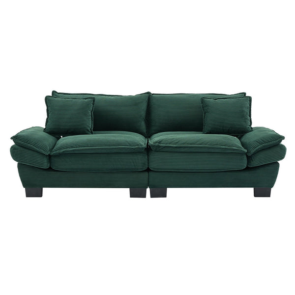 English Elm Corduroy Modern Sofa Sleeper Loveseat with Double-Layer Cushions, Two Pillows, Sturdy Frame 84" Green W676P227343