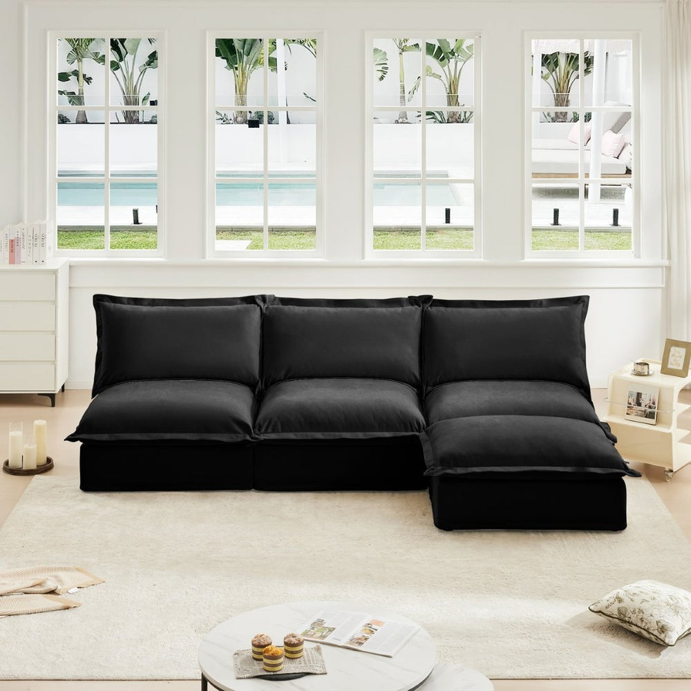 English Elm Slipcovered Chenille Modular Sectional Sofa with Ottoman High Back Cloud Seating W3041S00119