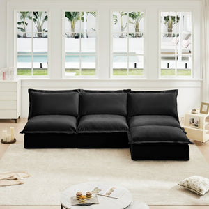 English Elm Slipcovered Chenille Modular Sectional Sofa with Ottoman High Back Cloud Seating W3041S00119