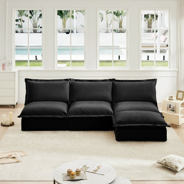 English Elm Slipcovered Chenille Modular Sectional Sofa with Ottoman High Back Cloud Seating W3041S00119