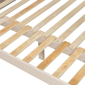 English Elm House-shaped Pine Bunk Bed with Built-in Slide Storage Staircase Twin Over Full Kids Frame Beige+White N820S00082A