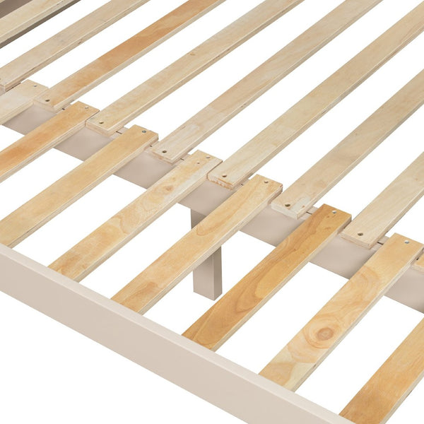 English Elm House-shaped Pine Bunk Bed with Built-in Slide Storage Staircase Twin Over Full Kids Frame Beige+White N820S00082A