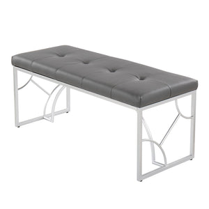 English Elm Constellation Contemporary Bench with Plush Faux Leather Seat and Sleek Silver Metal Geometric Frame Grey B202S01147