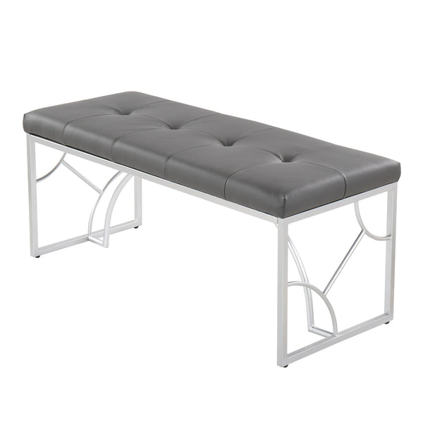 English Elm Constellation Contemporary Bench with Plush Faux Leather Seat and Sleek Silver Metal Geometric Frame Grey B202S01147