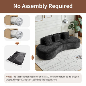 English Elm 3-seater Velvet Curved Sectional Sofa Plush Cloud Design for Open Living Rooms Black W1765S00124