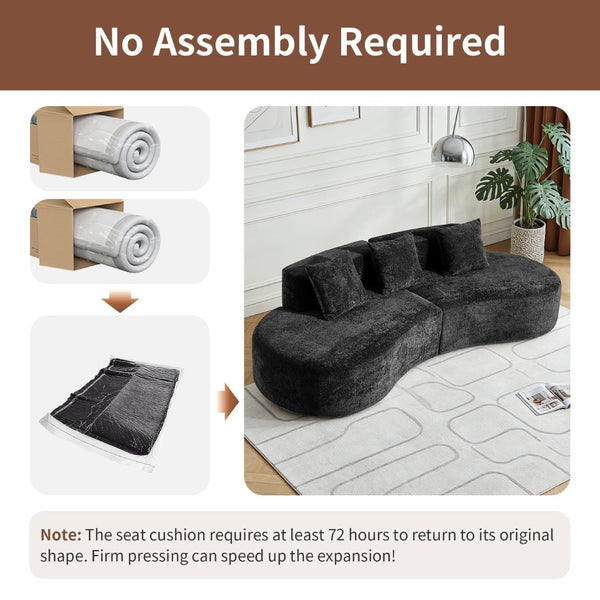 English Elm 3-seater Velvet Curved Sectional Sofa Plush Cloud Design for Open Living Rooms Black W1765S00124