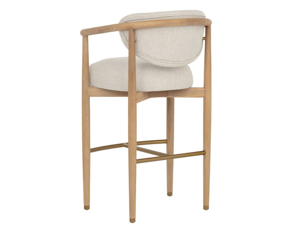 Sunpan SIGRID Barstool - Elegant Light Oak Frame with Monument Oatmeal Upholstery for Modern Interiors 112154