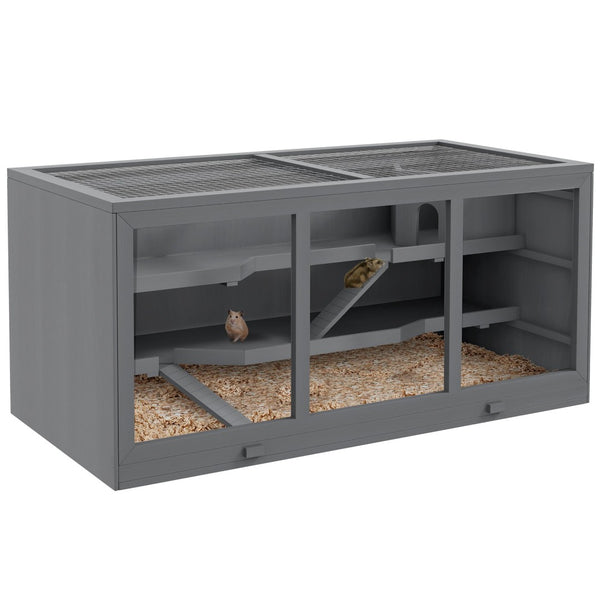 English Elm Pawhut Solid Wood Outdoor Cat House Two Story Shelter with Balcony Asphalt Roof W2225P173817