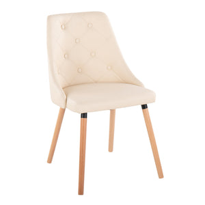 English Elm Giovanni Cream Faux Leather Dining Accent Chairs - Button Tufted Back, Tapered Wood Legs, Set of 2 B202P223575