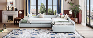 English Elm Upholstered Twin Daybed with Pull Out Trundle Linen Blend Sofa Style Studio Bed GX001316AAA