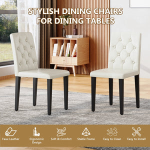 English Elm 4-pack PU dining chairs with ergonomic buckle backrest, high-density sponge seat, gold metal legs elegant luxury White+Black W1151P295718