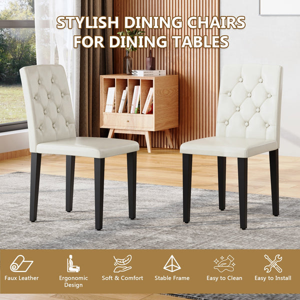 English Elm 4-pack PU dining chairs with ergonomic buckle backrest, high-density sponge seat, gold metal legs elegant luxury White+Black W1151P295718