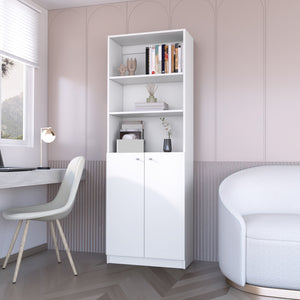 English Elm Sutton White 2-Door Bookcase with Multi-Level Open Shelves, Engineered Wood Storage, Space-Saving Design B128P176167
