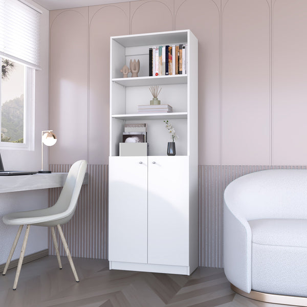 English Elm Sutton White 2-Door Bookcase with Multi-Level Open Shelves, Engineered Wood Storage, Space-Saving Design B128P176167