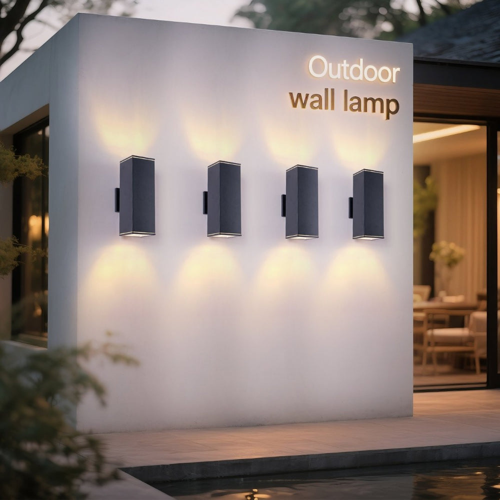 English Elm 12in Matte Black Aluminum Outdoor Wall Sconces up Down Lighting for Porch Patio Set of 4 W2312P416011