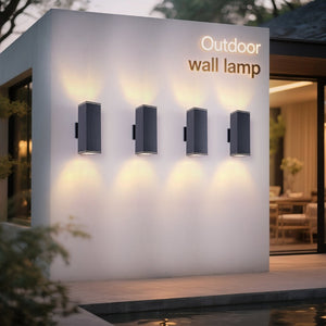 English Elm 12in Matte Black Aluminum Outdoor Wall Sconces up Down Lighting for Porch Patio Set of 4 W2312P416011