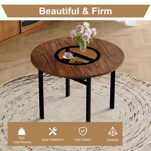 English Elm Table Set Round 42 Inch Wood Grain Mdf Dining with Glass Inset and Two Pu Chairs W1151S04494